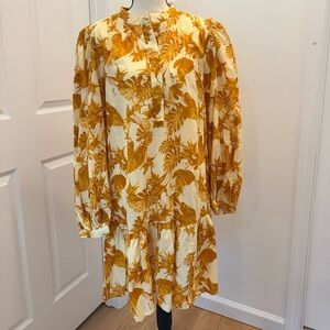 Banana Republic Floral Yellow Long Sleeve Boho Peplum Mini Dress - NWT